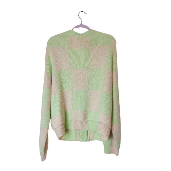 Stine Goya Amara Checker Pastel Green Peach Alpaca Knit Cardigan Sweater Medium - Picture 5 of 15